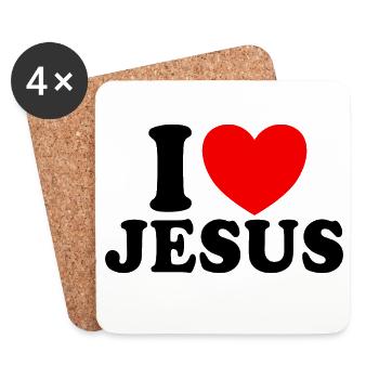 J’aime Jésus, Foi chrétienne, Église, Bibe - Dessous de verre (lot de 4) - blanc - Devant