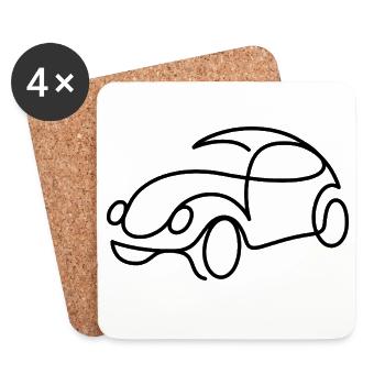Croquis de voiture rétro - Motif simple de voiture classique - Dessous de verre (lot de 4) - blanc - Devant