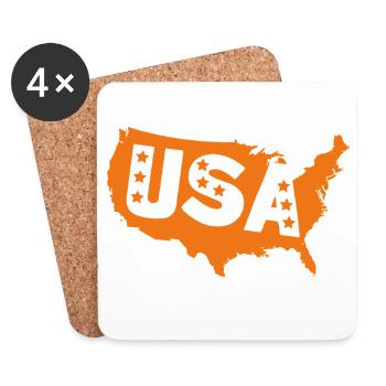 Carte orange des États-Unis avec étoiles - Dessous de verre (lot de 4) - blanc - Devant