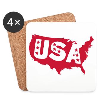 Red USA Silhouette with Stars - Coasters (set of 4) - white - Front