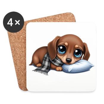 Cuddly dog with scarf and pillow - Coasters (set of 4) - white - Front