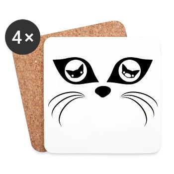 Yeux de chat (noir) - Dessous de verre (lot de 4) - blanc - Devant