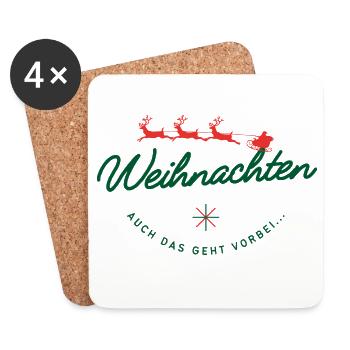 Noël passe le lettrage du traîneau du Père Noël - Dessous de verre (lot de 4) - blanc - Devant