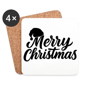 Handlettering Merry Christmas mit Mütze - Untersetzer (4er-Set) - Weiß - Vorne