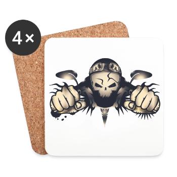 Rebellious skull biker with retro helmet - Coasters (set of 4) - white - Front