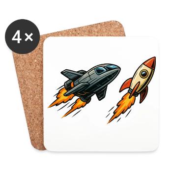 Raketensprint Cartoon-Weltraum - Untersetzer (4er-Set) - Weiß - Vorne