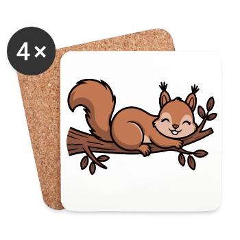 Squirrel on Branch Cartoon - Coasters (set of 4) - white - Front