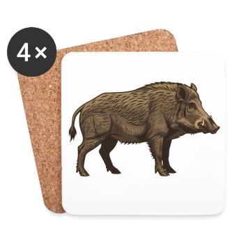 Realistisches Wildschwein Braun Jagd  - Untersetzer (4er-Set) - Weiß - Vorne