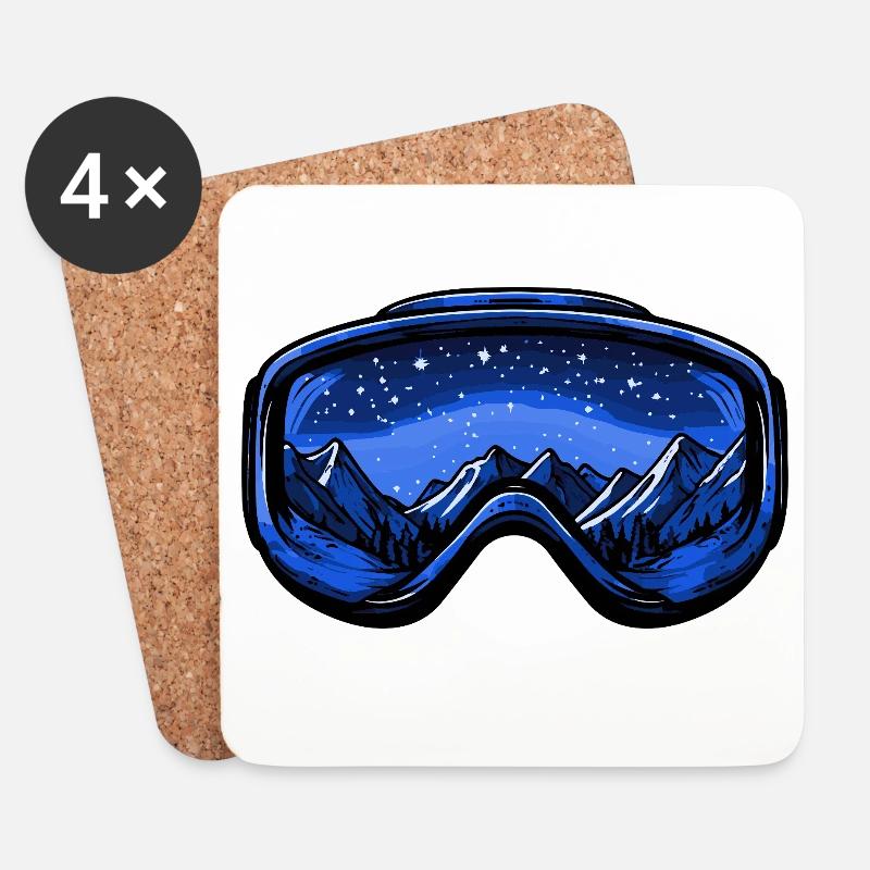 Skibrille Berge - Untersetzer (4er-Set) - Weiß