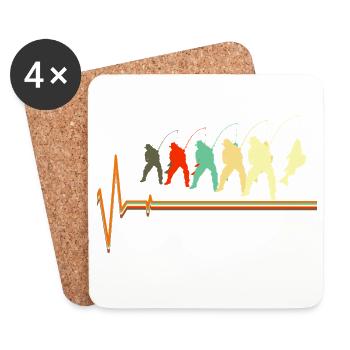 Retro Fishing Heartbeat EKG Pulse Fisherman Lover - Coasters (set of 4) - white - Front