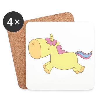 Cute Yellow Unicorn – Kawaii Fantasy Design - Coasters (set of 4) - white - Front