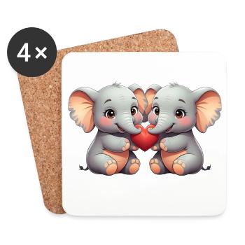 Elephant friends with a heart - Coasters (set of 4) - white - Front