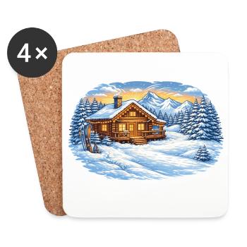 Winterliche Skihütte in den Bergen – Alpenidylle - Untersetzer (4er-Set) - Weiß - Vorne