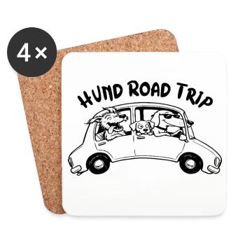 Road Trip Dog Road Trip Drôle de Conception de Voiture de Chien - Dessous de verre (lot de 4) - blanc - Devant