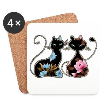 Katzen - Untersetzer (4er-Set) - Weiß - Vorne