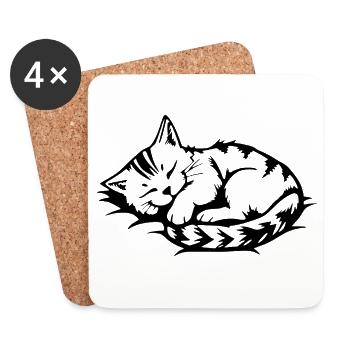 Chat noir endormi - Dessous de verre (lot de 4) - blanc - Devant