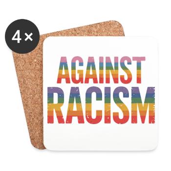 Contre le racisme - T-shirt arc-en-ciel Antifa - Dessous de verre (lot de 4) - blanc - Devant