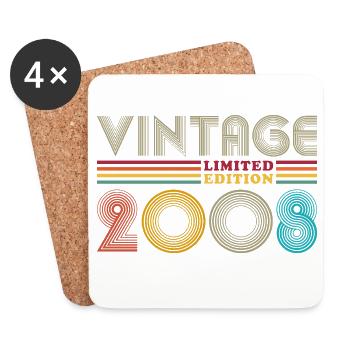 2008 Vintage Rétro Cadeau d’anniversaire - Dessous de verre (lot de 4) - blanc - Devant