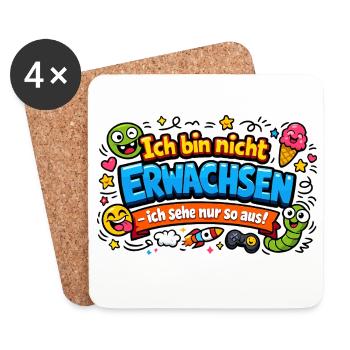 Ich bin nicht erwachsen Spruch Cartoon - Untersetzer (4er-Set) - Weiß - Vorne