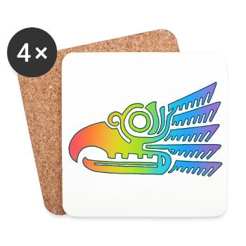 Tête d'oiseau tribal multicolore - Dessous de verre (lot de 4) - blanc - Devant