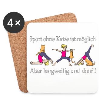 Sport avec chat : motif amusant de yoga - Dessous de verre (lot de 4) - blanc - Devant