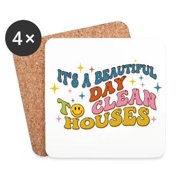 Retro It's A Beautiful Day to Clean Houses Funny - Coasters (set of 4) - white - Front