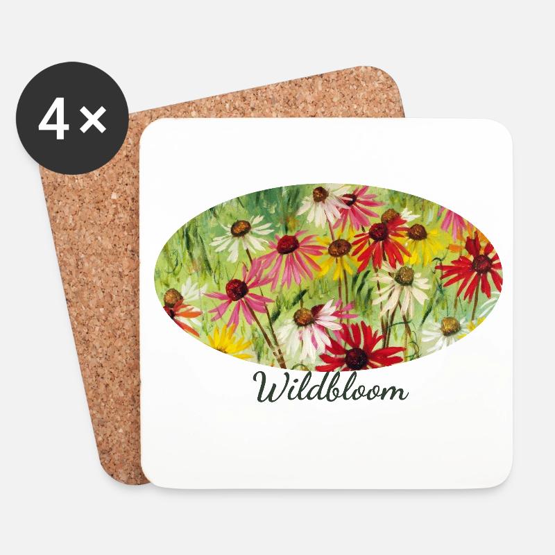 Wildblüte – Buntes Echinacea-Wiesenfragment - Untersetzer (4er-Set) - Weiß