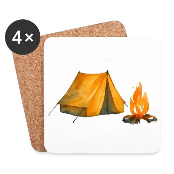 Camp Aventure Tente & Feu - Dessous de verre (lot de 4) - blanc - Devant
