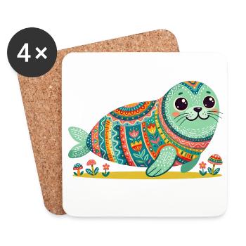 Mandala du Phoque mignon - Dessous de verre (lot de 4) - blanc - Devant