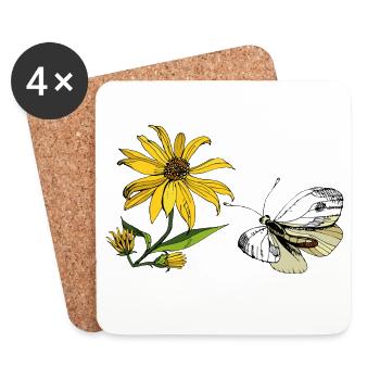 Butterfly and Sunflower - Coasters (set of 4) - white - Front