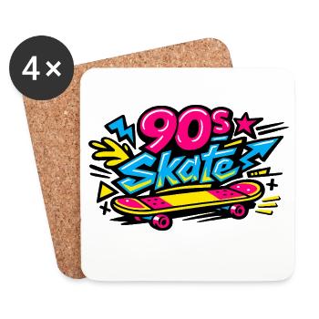 90er Skateboard Retro Flair - Untersetzer (4er-Set) - Weiß - Vorne