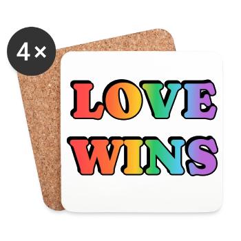 Love Wins LGBT Month Rainbow Text - Coasters (set of 4) - white - Front