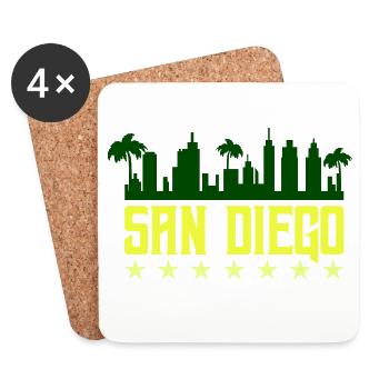 San Diego Skyline Neon Gelb - Untersetzer (4er-Set) - Weiß - Vorne
