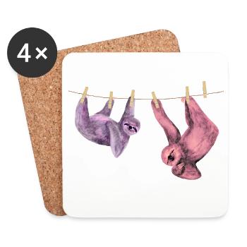 Faultier chillt  lustig Tiermotiv Geschenkidee - Untersetzer (4er-Set) - Weiß - Vorne