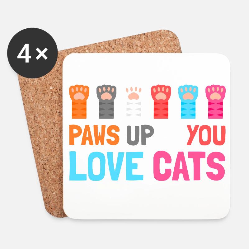 Pfoten hoch, wenn du Katzen liebst – Buntes Katzendesign - Untersetzer (4er-Set) - Weiß