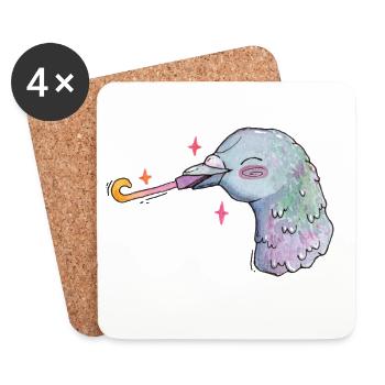 Aquarell Taube Geburtstag mit Sternen und Tröte - Untersetzer (4er-Set) - Weiß - Vorne