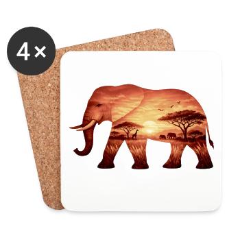 Elefant auf Savanne - Untersetzer (4er-Set) - Weiß - Vorne