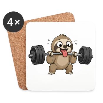 Cute Sloth Cartoon Dumbbell Fitness Strength Trainee - Coasters (set of 4) - white - Front