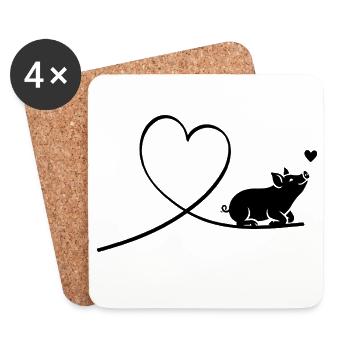 Pig Heart Silhouette Animal Welfare Vegan - Coasters (set of 4) - white - Front