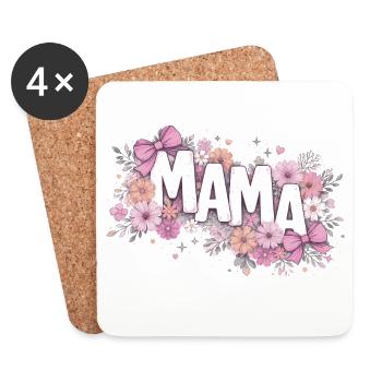 MAMA Pastel Flowers and Pink Bows | Style Chic - Coasters (set of 4) - white - Front