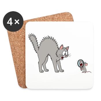 Le chat et la souris | Motif de dessin animé drôle - Dessous de verre (lot de 4) - blanc - Devant