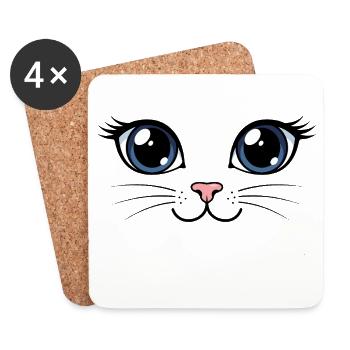T-shirt Yeux de Chat Mignon Kawaii - Dessous de verre (lot de 4) - blanc - Devant