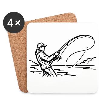 Angler Silhouette Fliegenfischen Angelsport - Untersetzer (4er-Set) - Weiß - Vorne