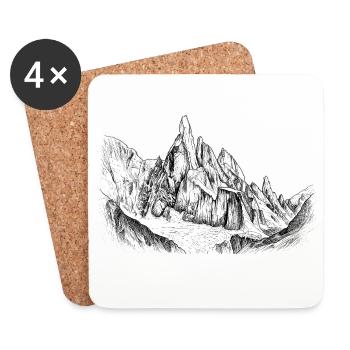 Silhouette du Cerro Torre | Conception du Sommet de la Patagonie - Dessous de verre (lot de 4) - blanc - Devant