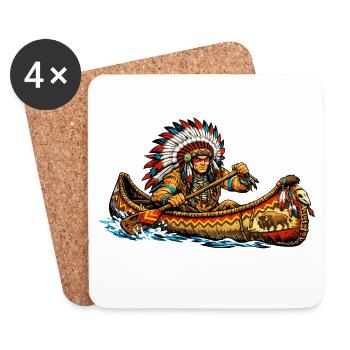 Les Indiens en canoë - Dessous de verre (lot de 4) - blanc - Devant