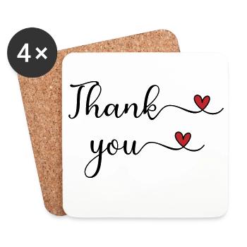 Thank you Heart Typography Gift - Coasters (set of 4) - white - Front