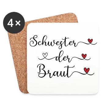 Schwester der Braut Schriftzug mit Herz - Untersetzer (4er-Set) - Weiß - Vorne