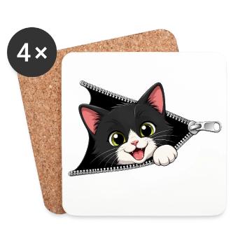 Chat chaton mignon à fermeture éclair - Dessous de verre (lot de 4) - blanc - Devant