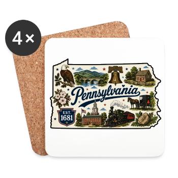 Pennsylvania Keystone State Vintage-Aufkleber - Untersetzer (4er-Set) - Weiß - Vorne