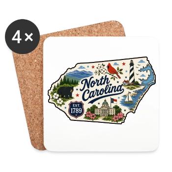 North Carolina Tar Heel State Vintage-Aufkleber - Untersetzer (4er-Set) - Weiß - Vorne